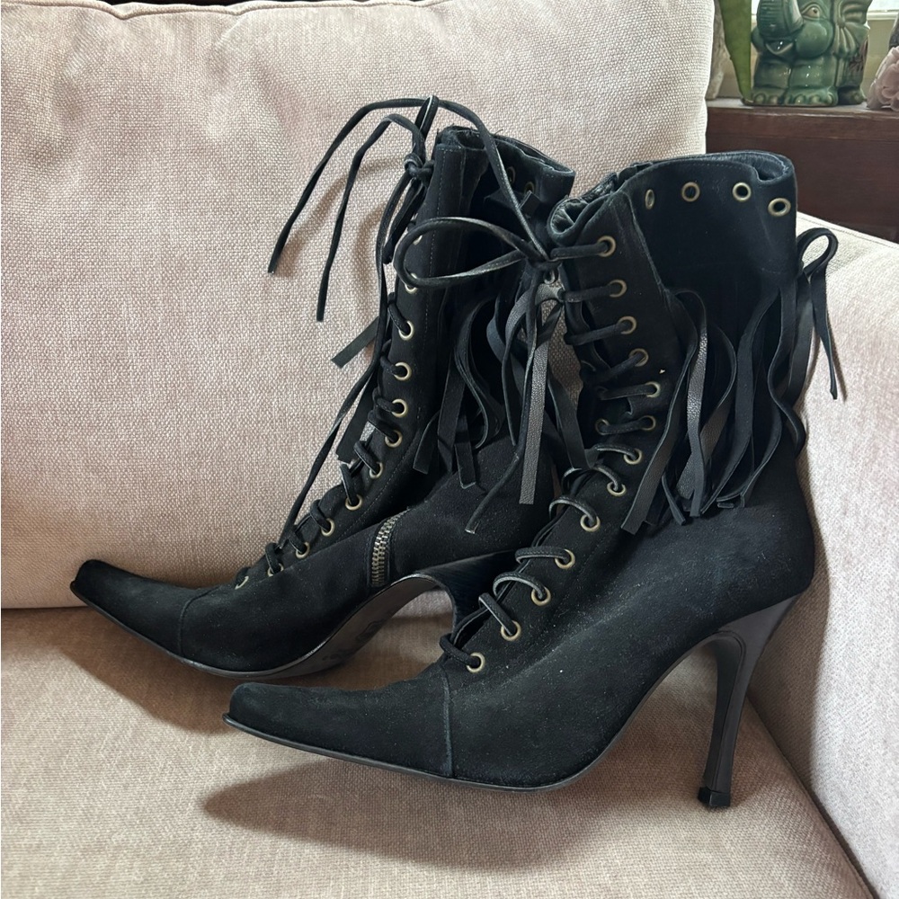 Elegant Black Lace-Up Women's Boots